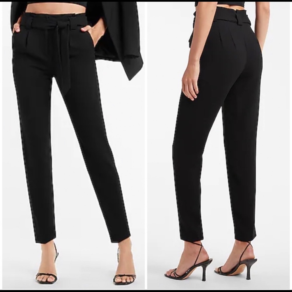EXPRESS High-waisted Black Paperbag Ankle pants
